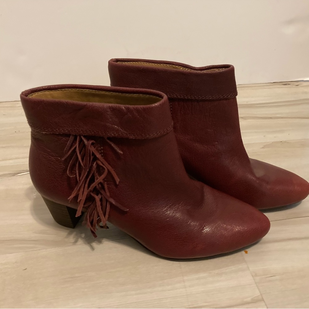 Lucky Brand Red Leather Fringed Booties Sz 5.5
